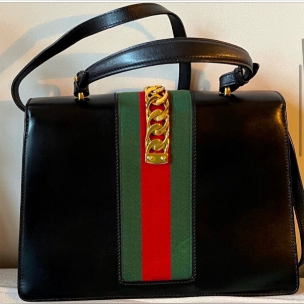 GUCCI SYLVIE Medium Black Top Handle Bag - Picture 2 of 5